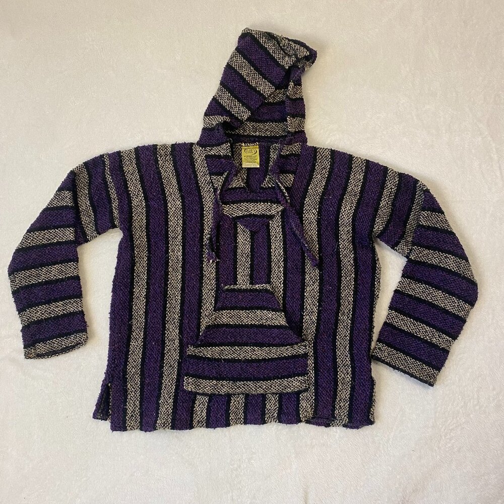 Franks Textiles Classic Baja Hoodie Purple Stripes Adult Medium
